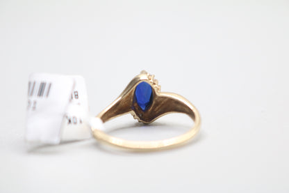 10k Yellow Gold Blue Stone Bypass Ring (Size 6 1/2)