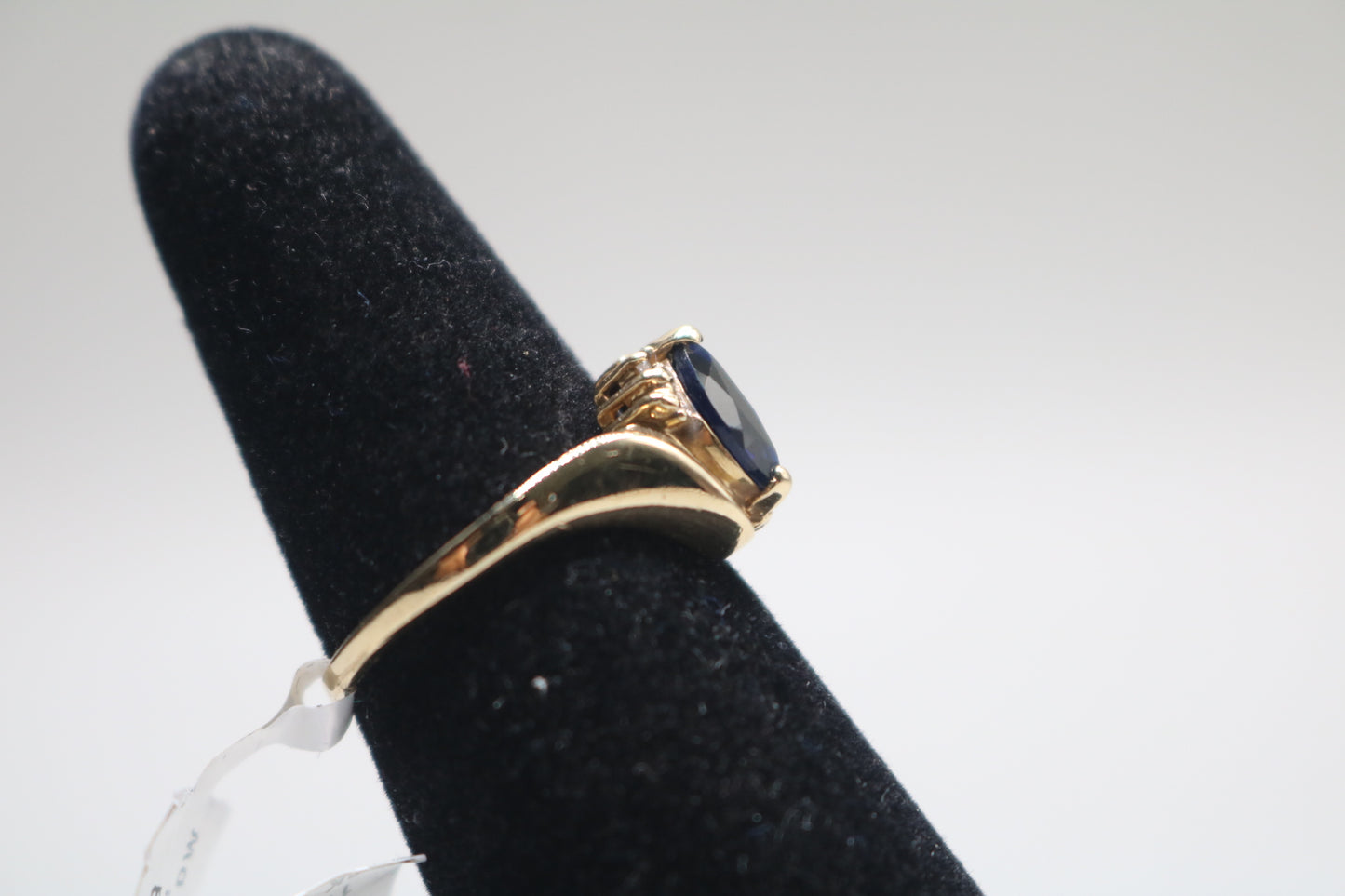 10k Yellow Gold Blue Stone Bypass Ring (Size 6 1/2)