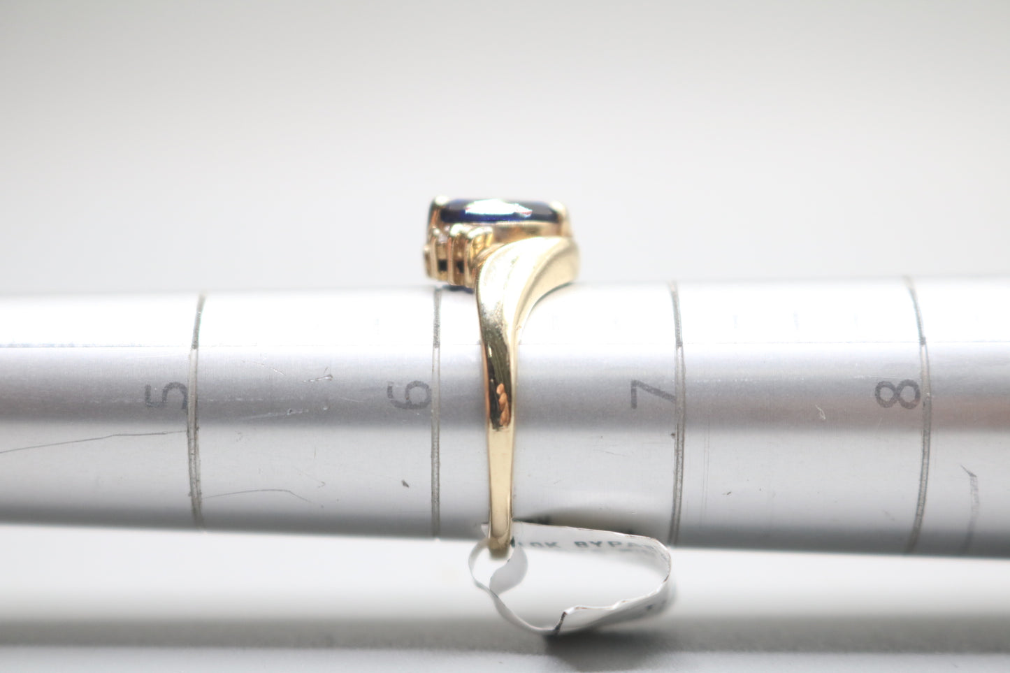 10k Yellow Gold Blue Stone Bypass Ring (Size 6 1/2)