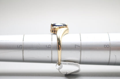 10k Yellow Gold Blue Stone Bypass Ring (Size 6 1/2)