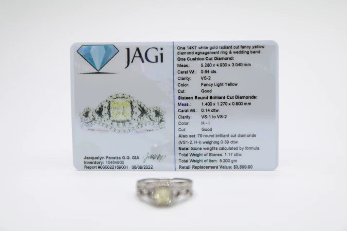 14K White Gold Radiant Cut Fancy Yellow Engagement Ring Set (Size 7 & 1/4 and Size 8) (No Shipping)