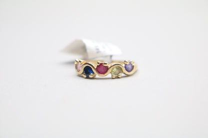 14k Yellow Gold Wave Multi-Color Stone Ring (Size 6 1/4)
