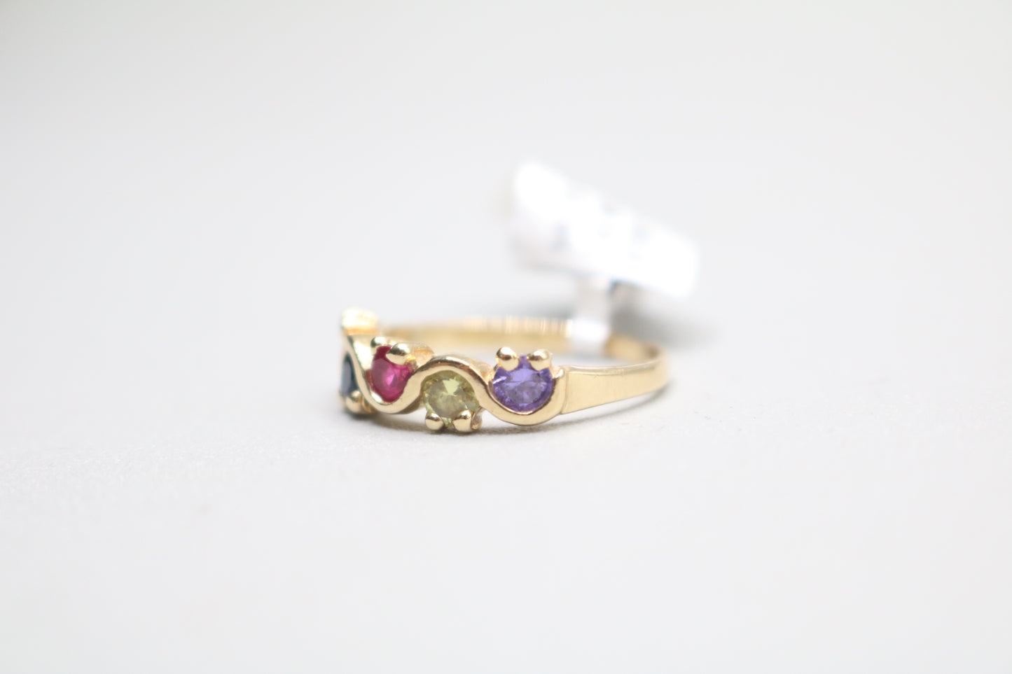 14k Yellow Gold Wave Multi-Color Stone Ring (Size 6 1/4)