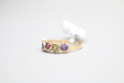 14k Yellow Gold Wave Multi-Color Stone Ring (Size 6 1/4)