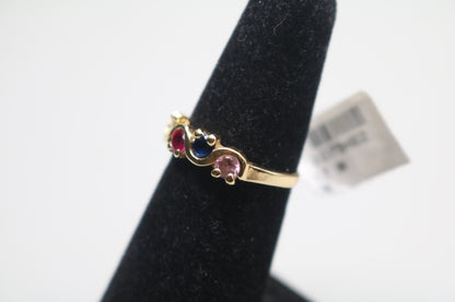 14k Yellow Gold Wave Multi-Color Stone Ring (Size 6 1/4)