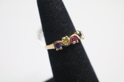 14k Yellow Gold Wave Multi-Color Stone Ring (Size 6 1/4)