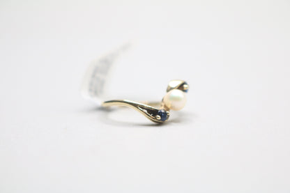 14k Yellow Gold Blue Stone Bypass With Center Pearl (Size 3 1/2)