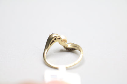 14k Yellow Gold Blue Stone Bypass With Center Pearl (Size 3 1/2)
