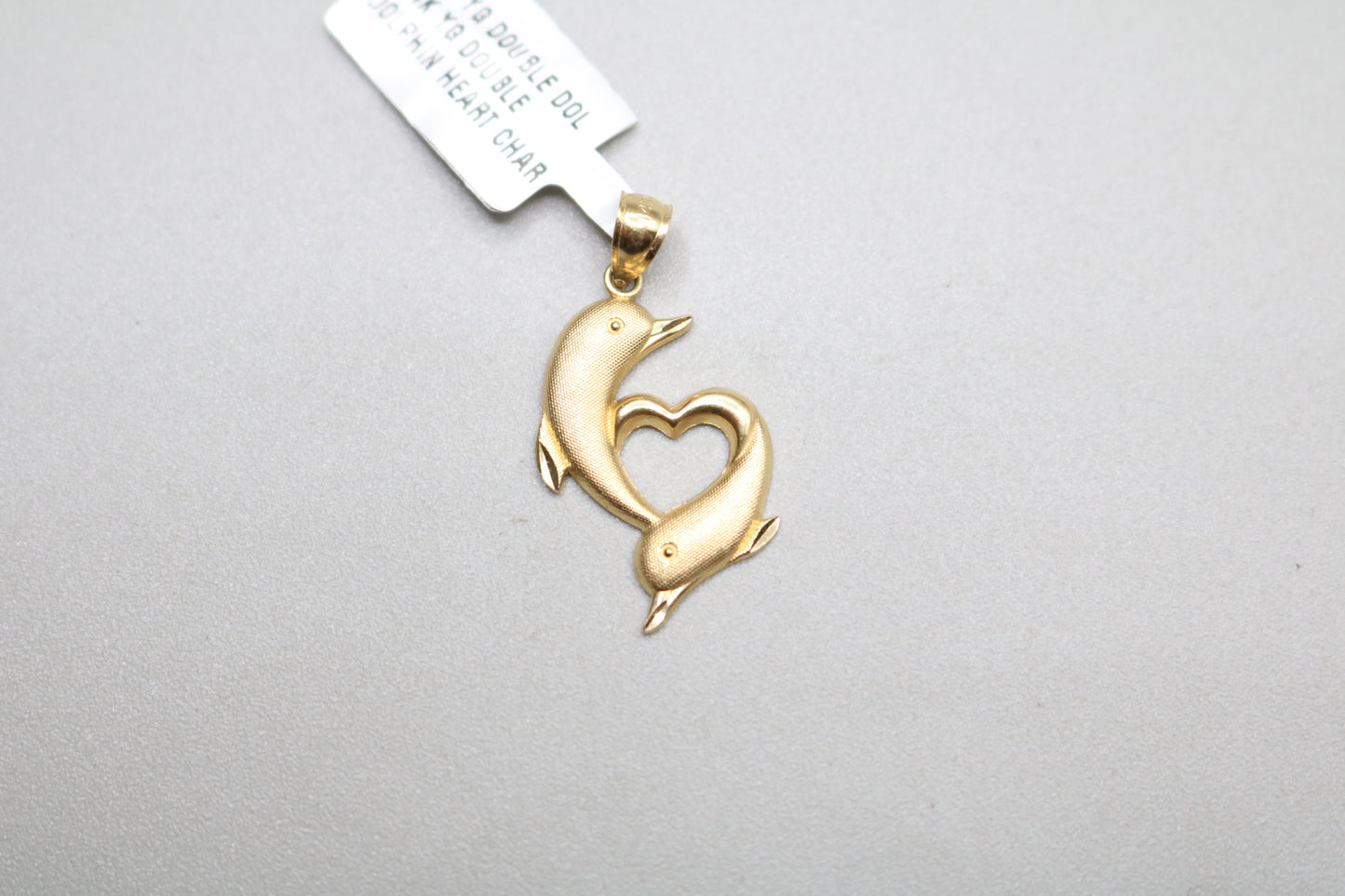 14k Yellow Gold Double Dolphin Heart Charm