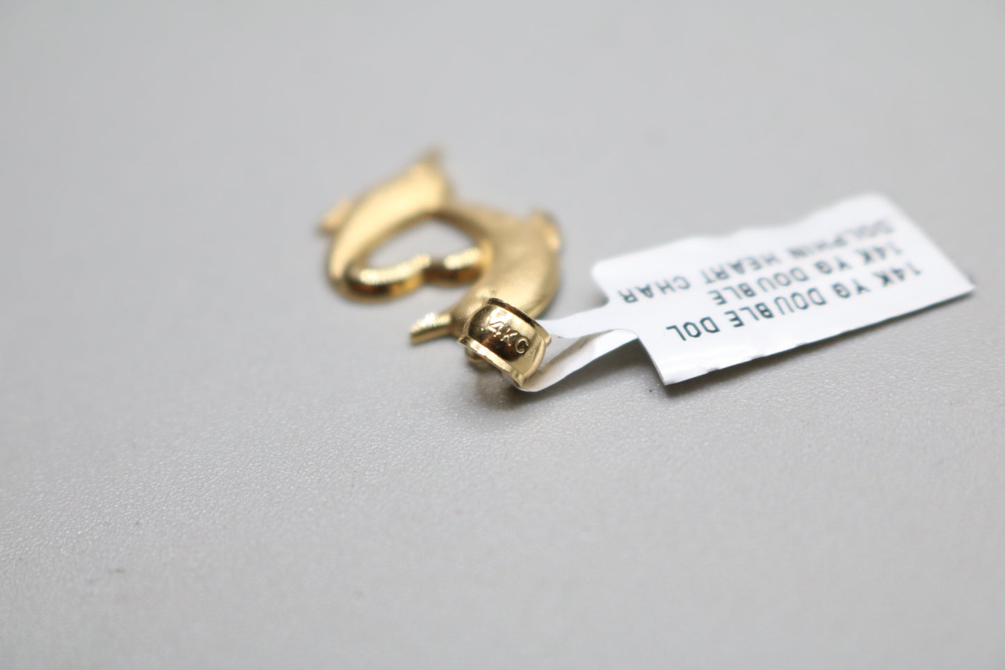 14k Yellow Gold Double Dolphin Heart Charm