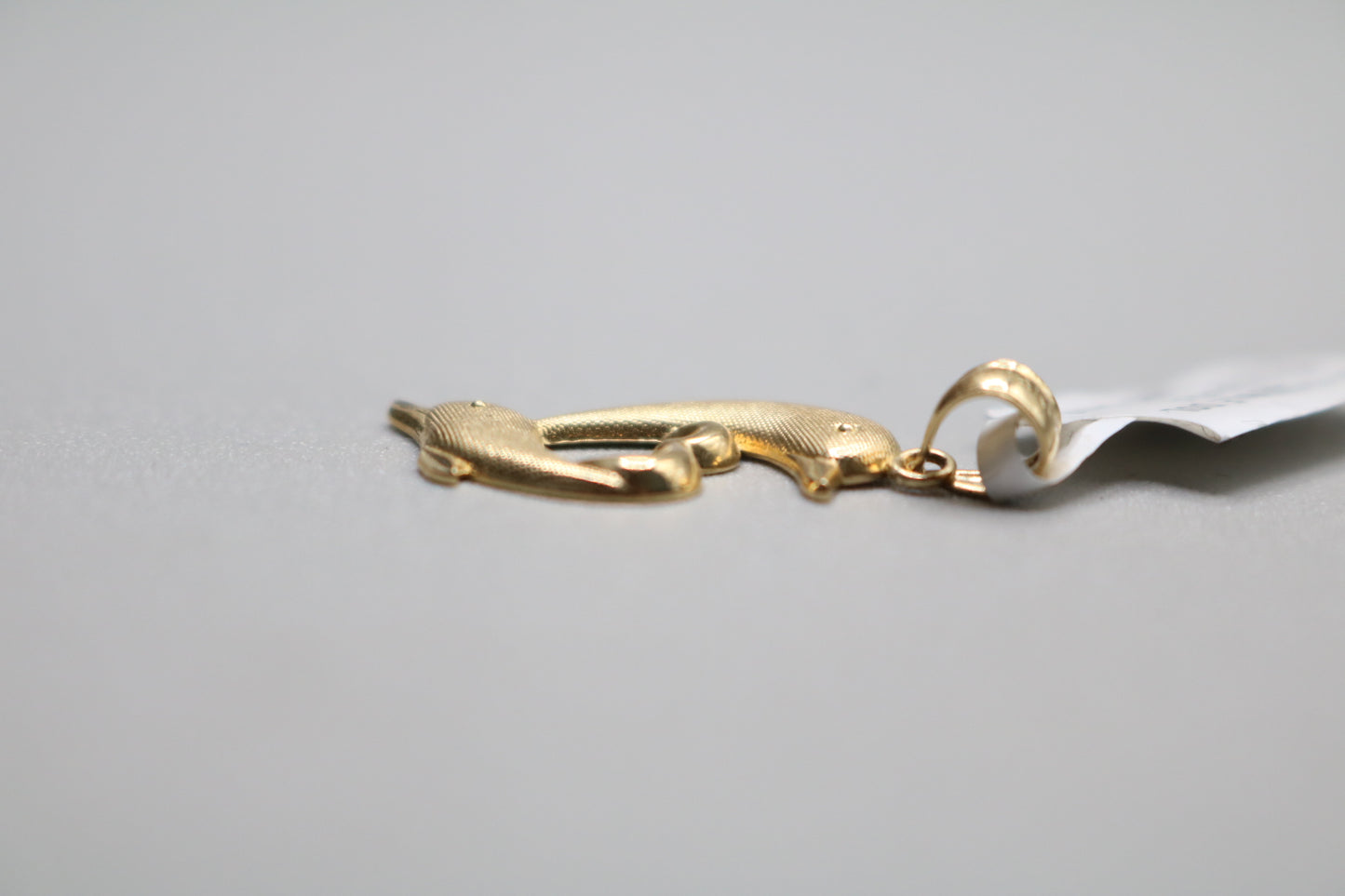 14k Yellow Gold Double Dolphin Heart Charm