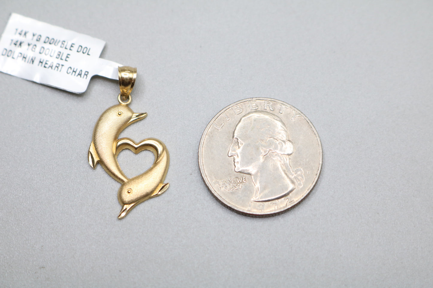 14k Yellow Gold Double Dolphin Heart Charm
