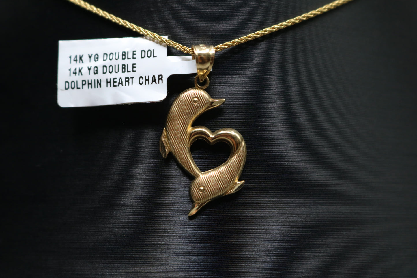 14k Yellow Gold Double Dolphin Heart Charm