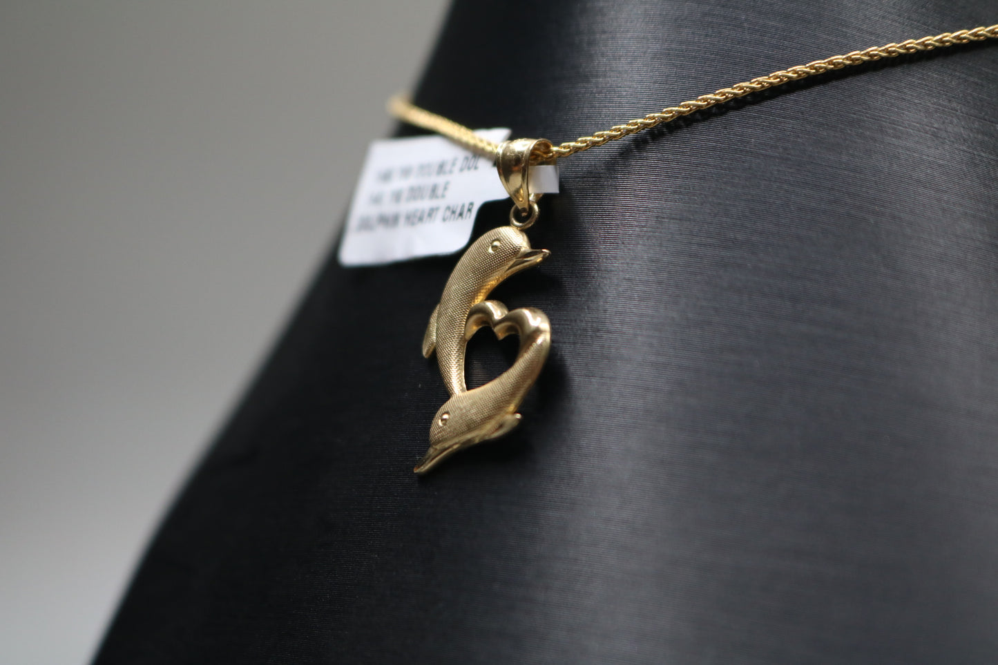 14k Yellow Gold Double Dolphin Heart Charm