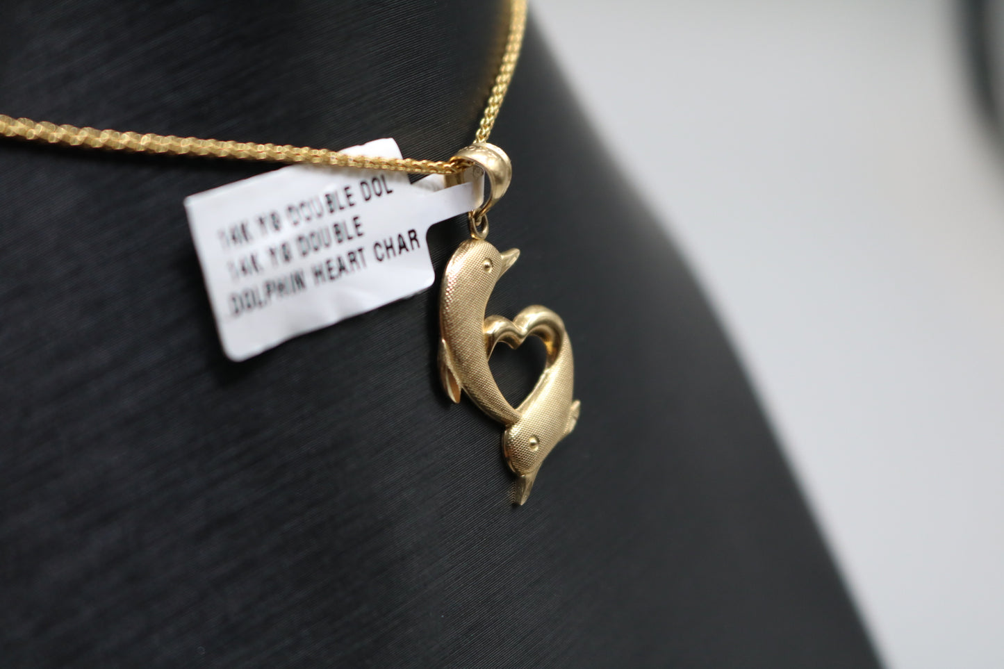 14k Yellow Gold Double Dolphin Heart Charm