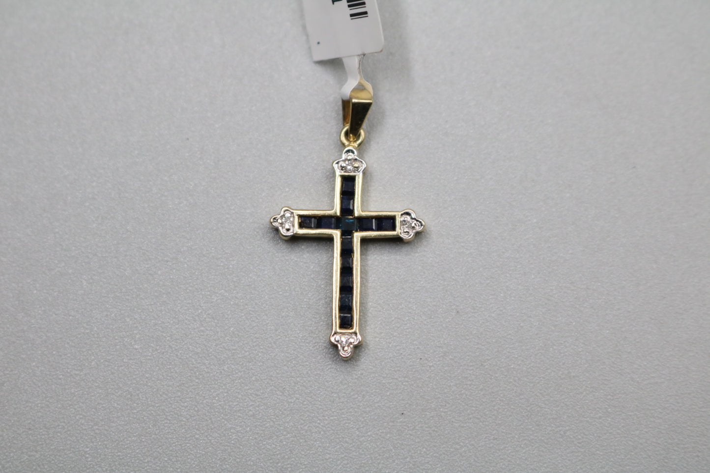 10k Yellow Gold Sapphire w/Diamond Cross Charm