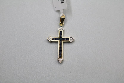 10k Yellow Gold Sapphire w/Diamond Cross Charm