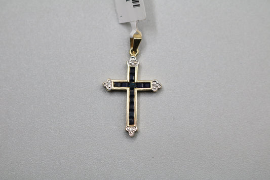 10k Yellow Gold Sapphire w/Diamond Cross Charm