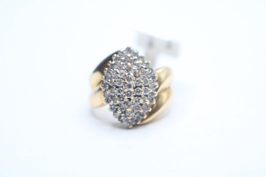 14K Yellow Gold Diamond Cluster Cocktail Ring (Size 7)
