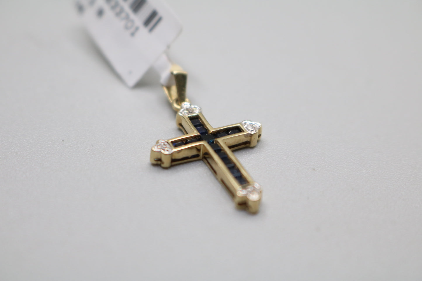 10k Yellow Gold Sapphire w/Diamond Cross Charm