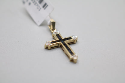 10k Yellow Gold Sapphire w/Diamond Cross Charm
