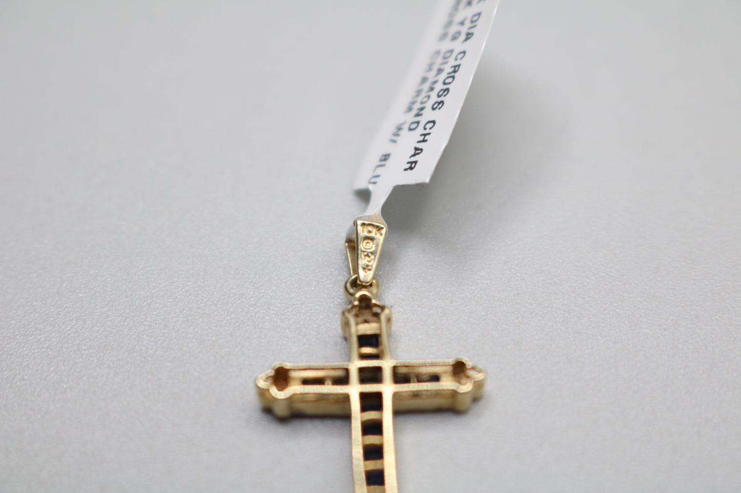 10k Yellow Gold Sapphire w/Diamond Cross Charm