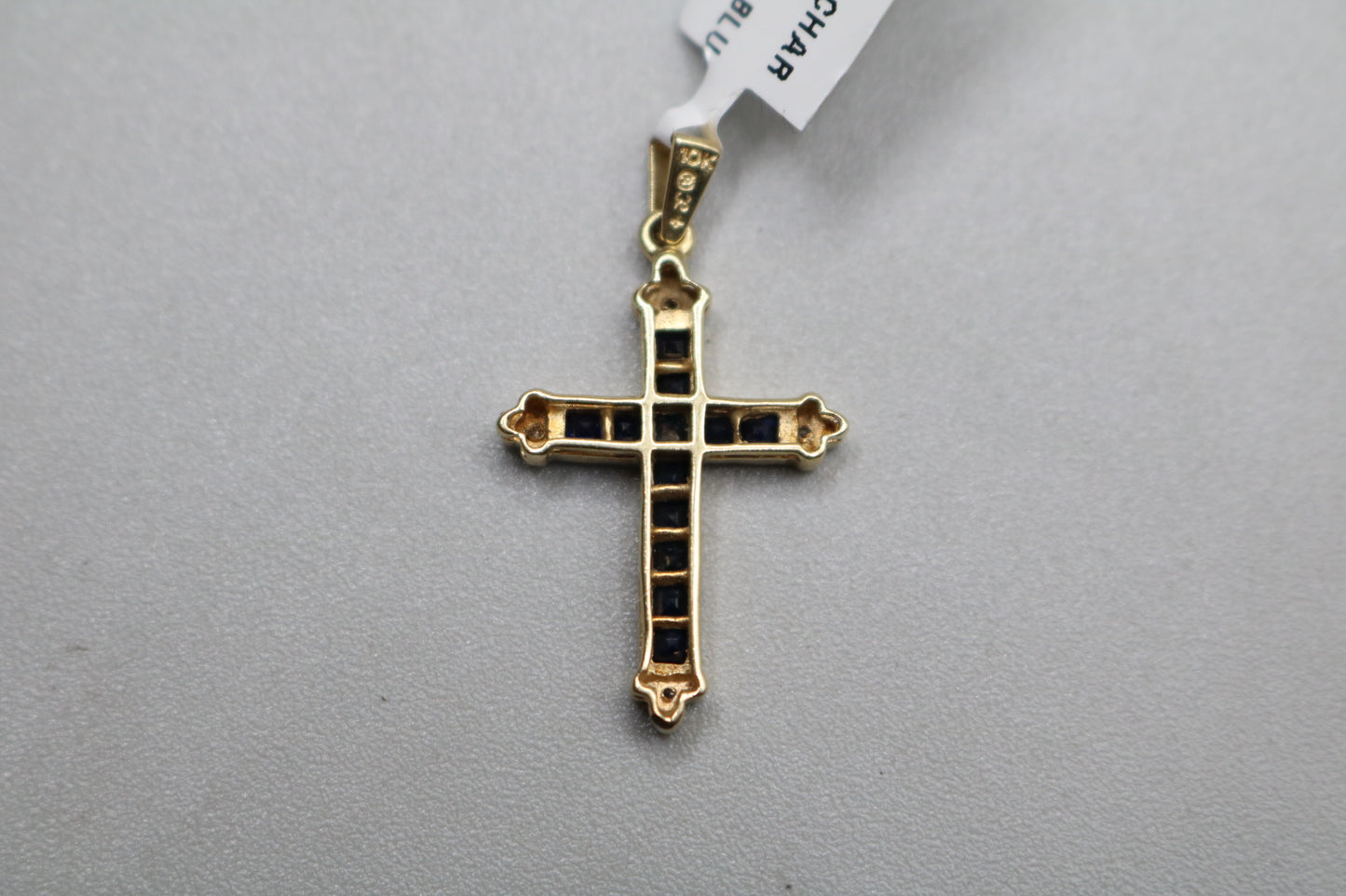 10k Yellow Gold Sapphire w/Diamond Cross Charm