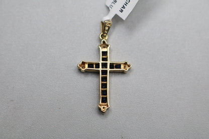 10k Yellow Gold Sapphire w/Diamond Cross Charm