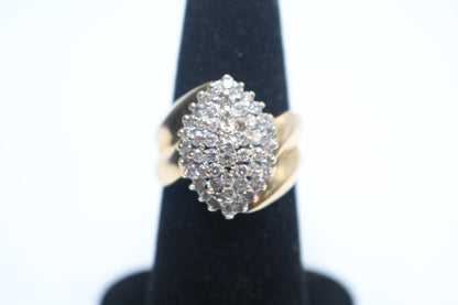 14K Yellow Gold Diamond Cluster Cocktail Ring (Size 7)