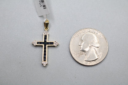 10k Yellow Gold Sapphire w/Diamond Cross Charm