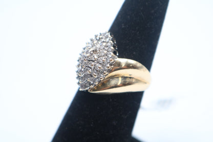 14K Yellow Gold Diamond Cluster Cocktail Ring (Size 7)