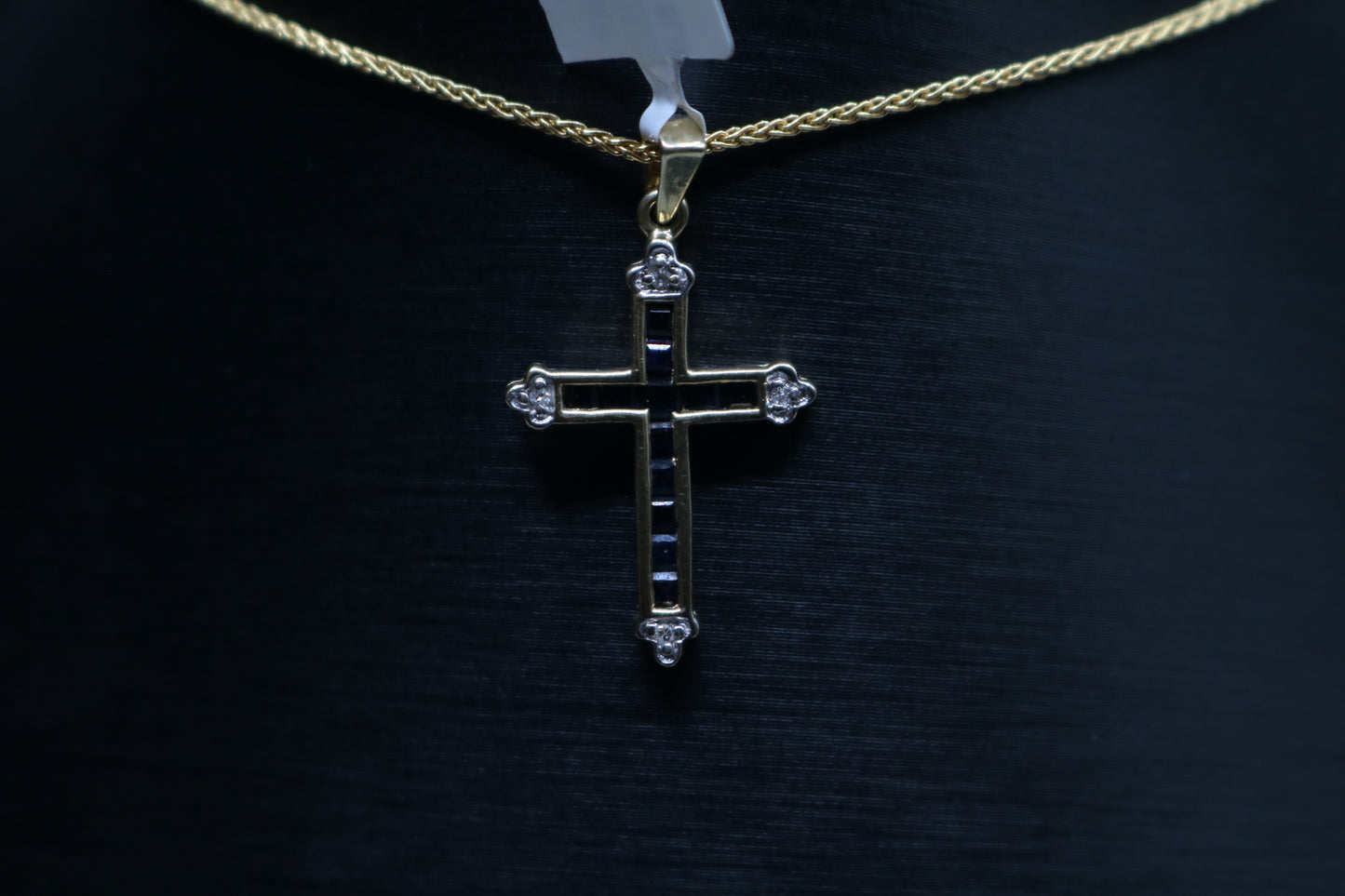 10k Yellow Gold Sapphire w/Diamond Cross Charm