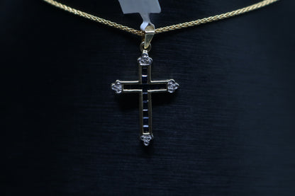 10k Yellow Gold Sapphire w/Diamond Cross Charm