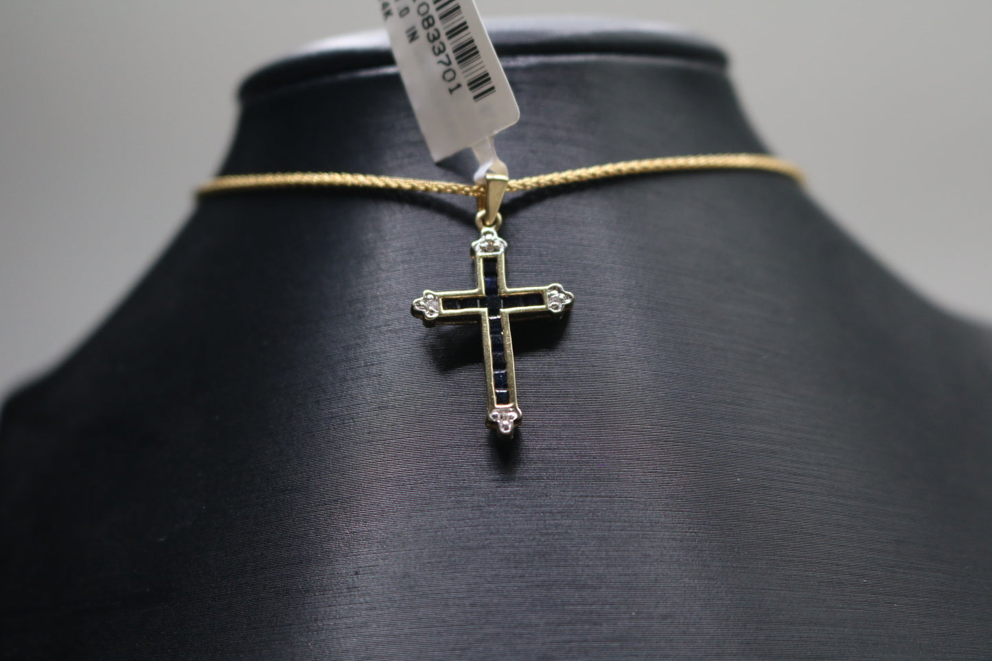 10k Yellow Gold Sapphire w/Diamond Cross Charm