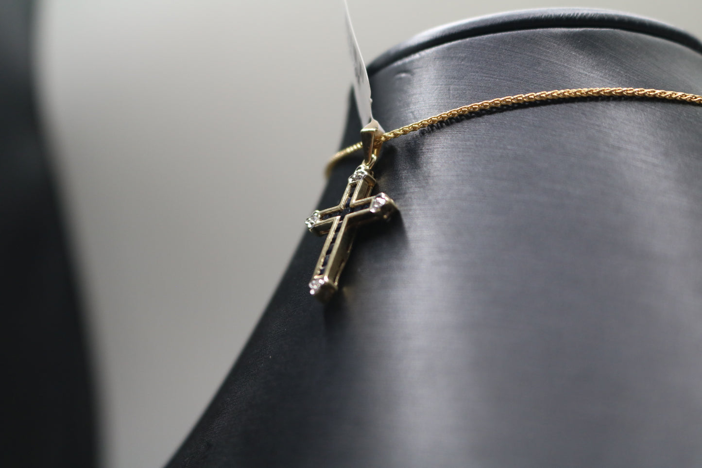 10k Yellow Gold Sapphire w/Diamond Cross Charm