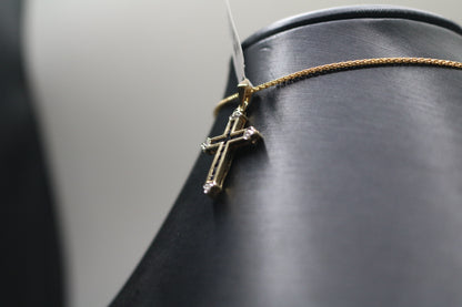 10k Yellow Gold Sapphire w/Diamond Cross Charm