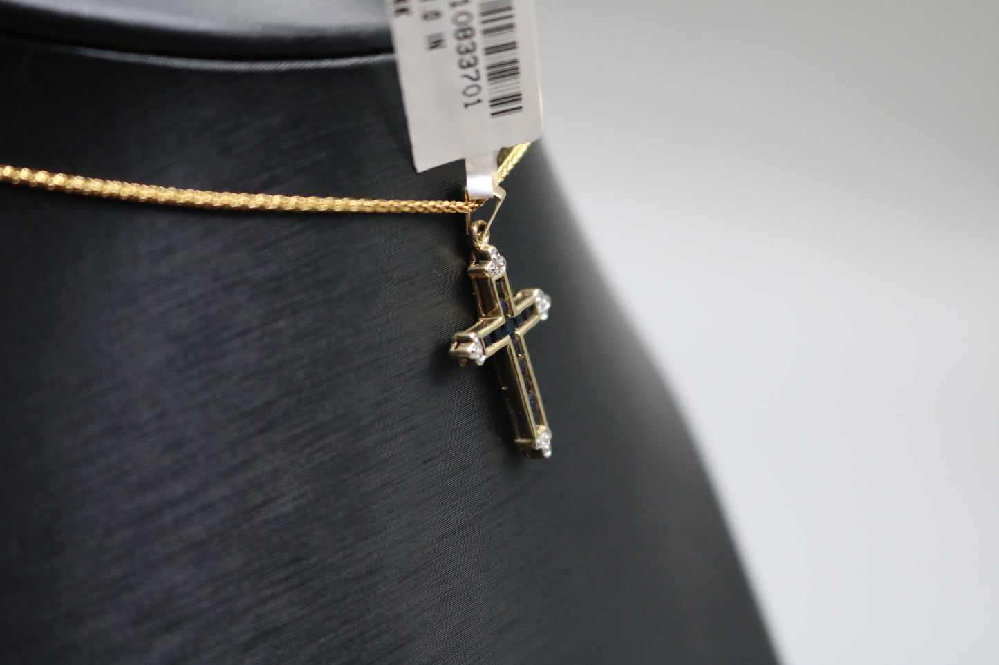 10k Yellow Gold Sapphire w/Diamond Cross Charm