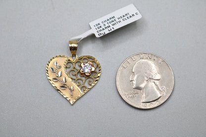 10k Two Tone Heart Charm