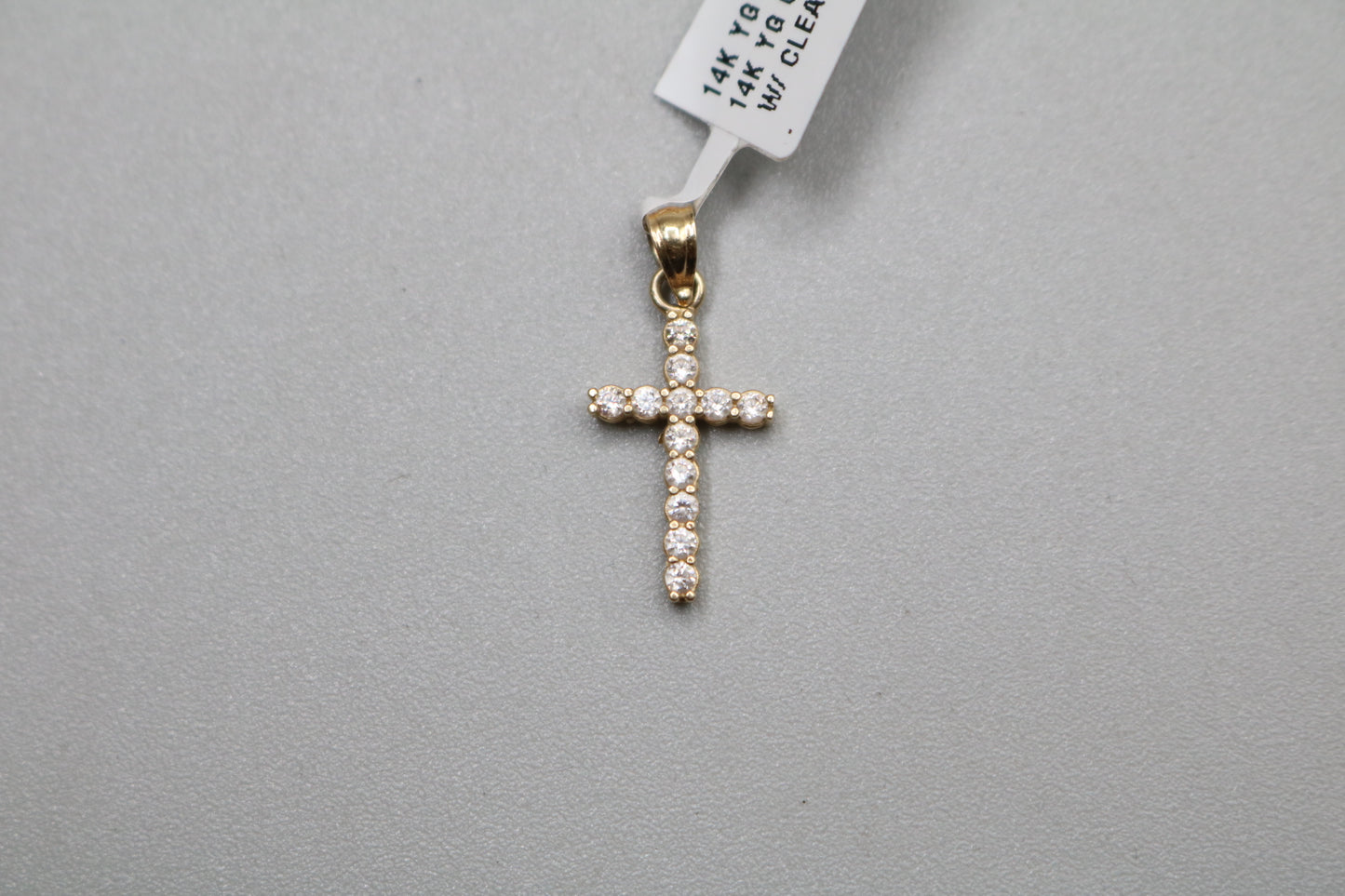 14k Yellow Gold Clear Stone Cross Charm