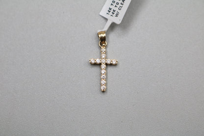 14k Yellow Gold Clear Stone Cross Charm