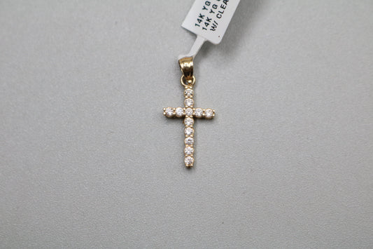 14k Yellow Gold Clear Stone Cross Charm