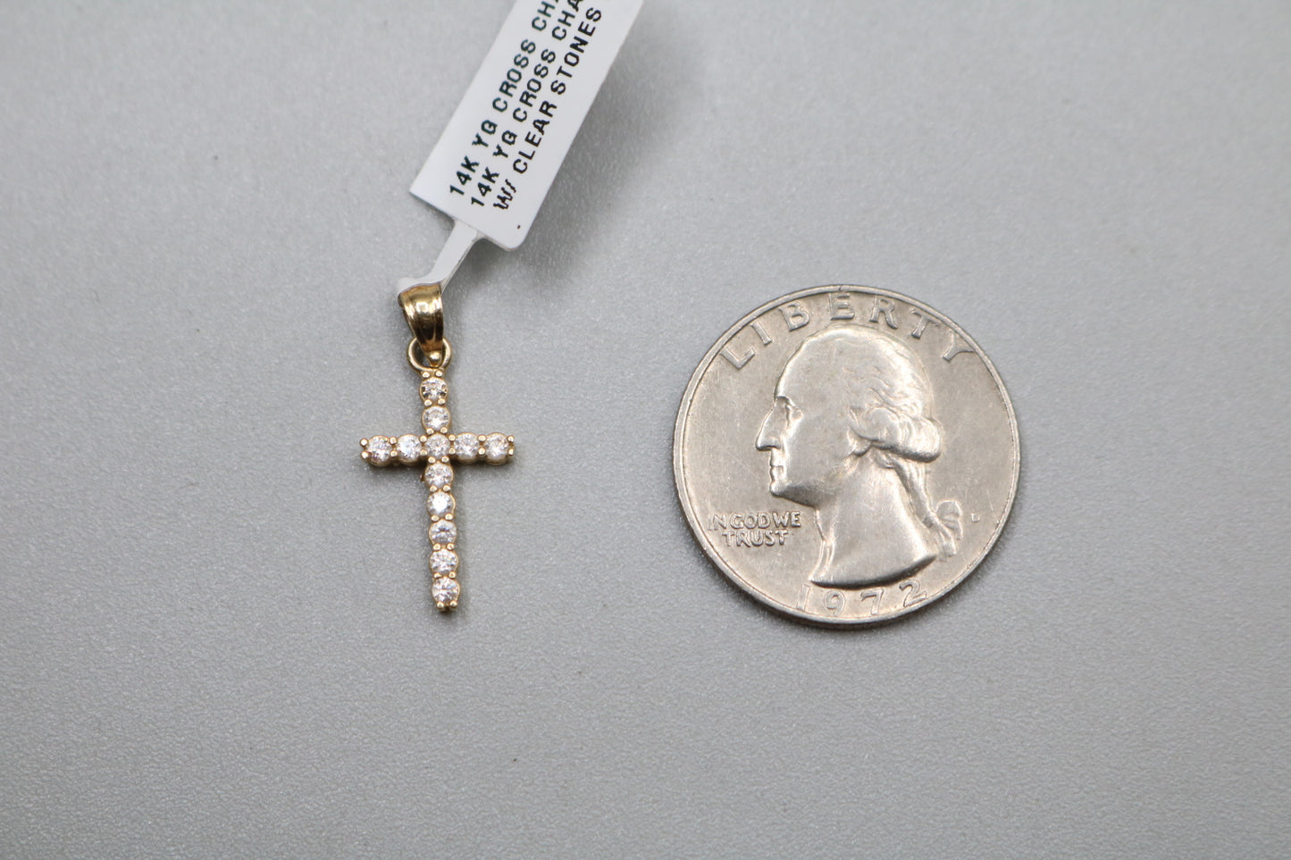 14k Yellow Gold Clear Stone Cross Charm