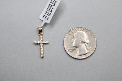 14k Yellow Gold Clear Stone Cross Charm