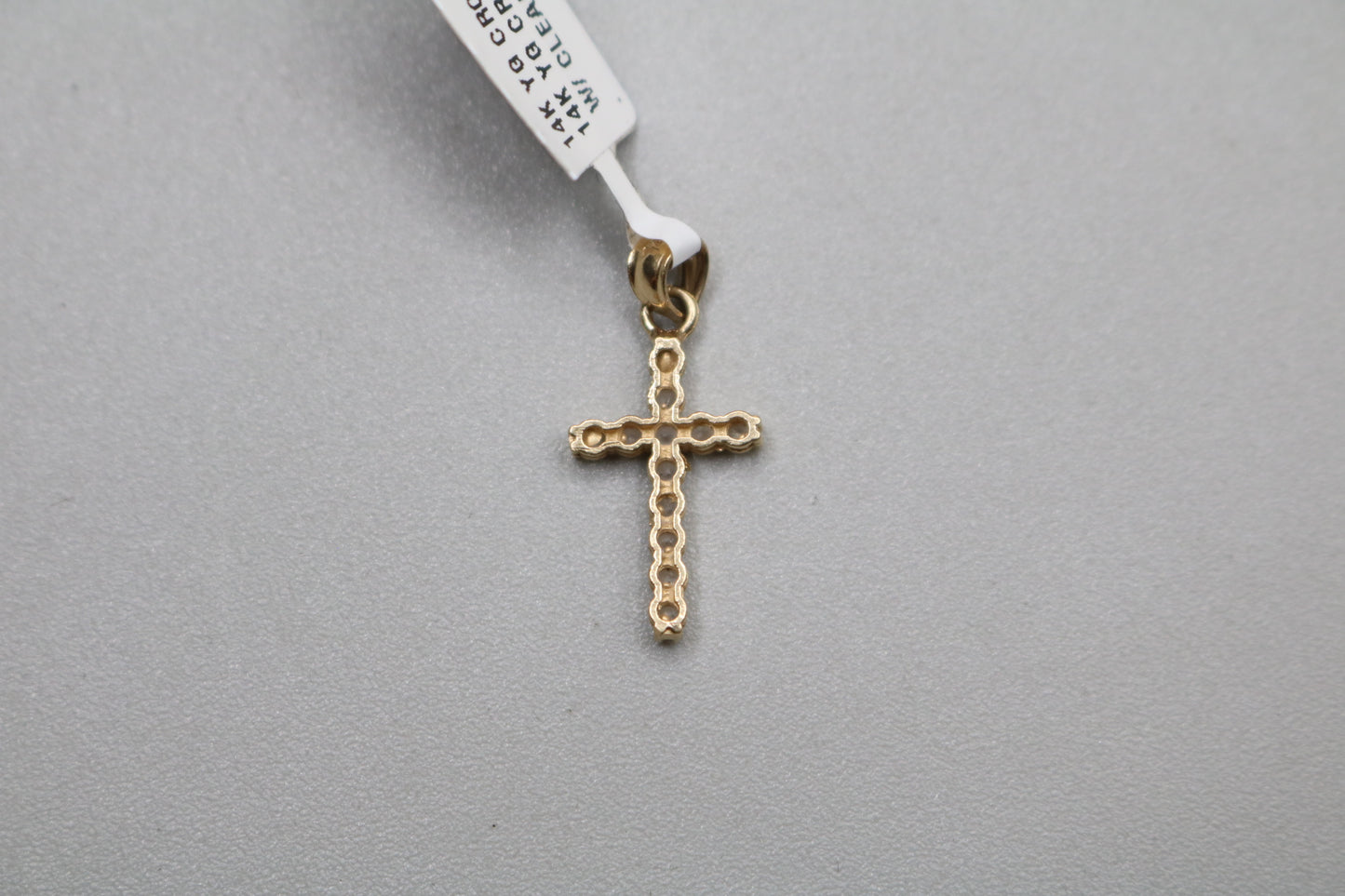 14k Yellow Gold Clear Stone Cross Charm