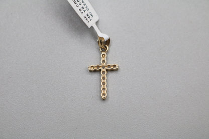 14k Yellow Gold Clear Stone Cross Charm
