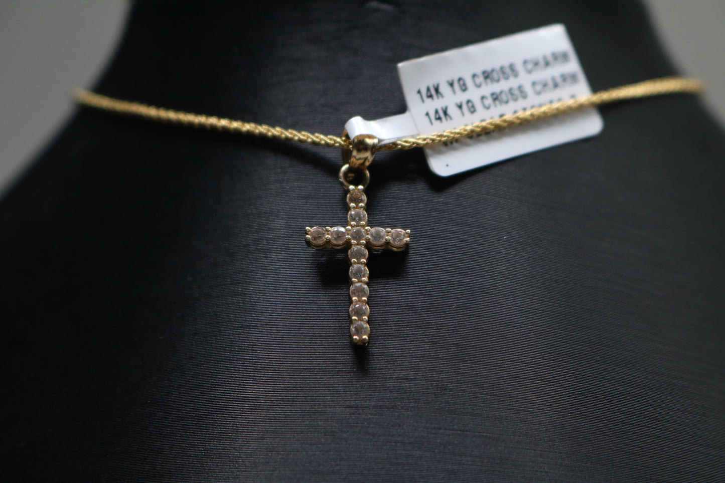 14k Yellow Gold Clear Stone Cross Charm