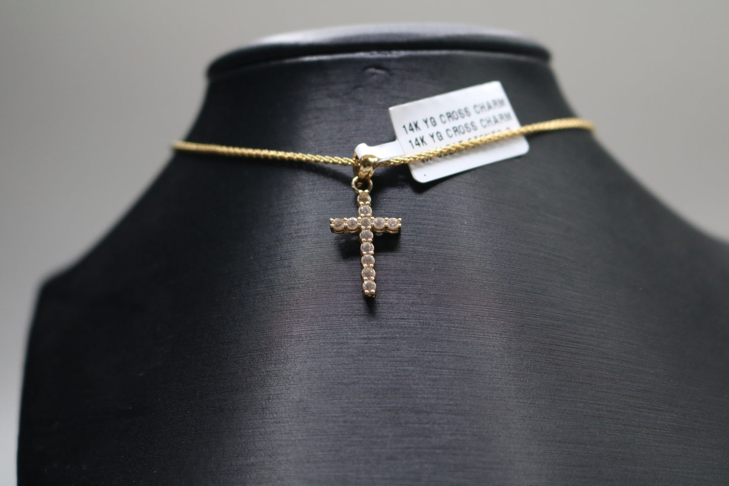 14k Yellow Gold Clear Stone Cross Charm