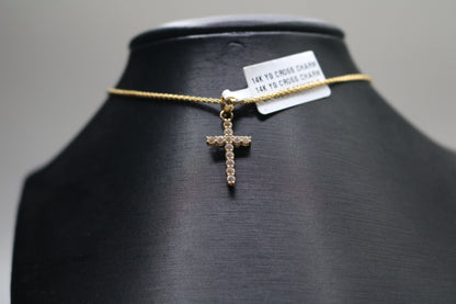 14k Yellow Gold Clear Stone Cross Charm