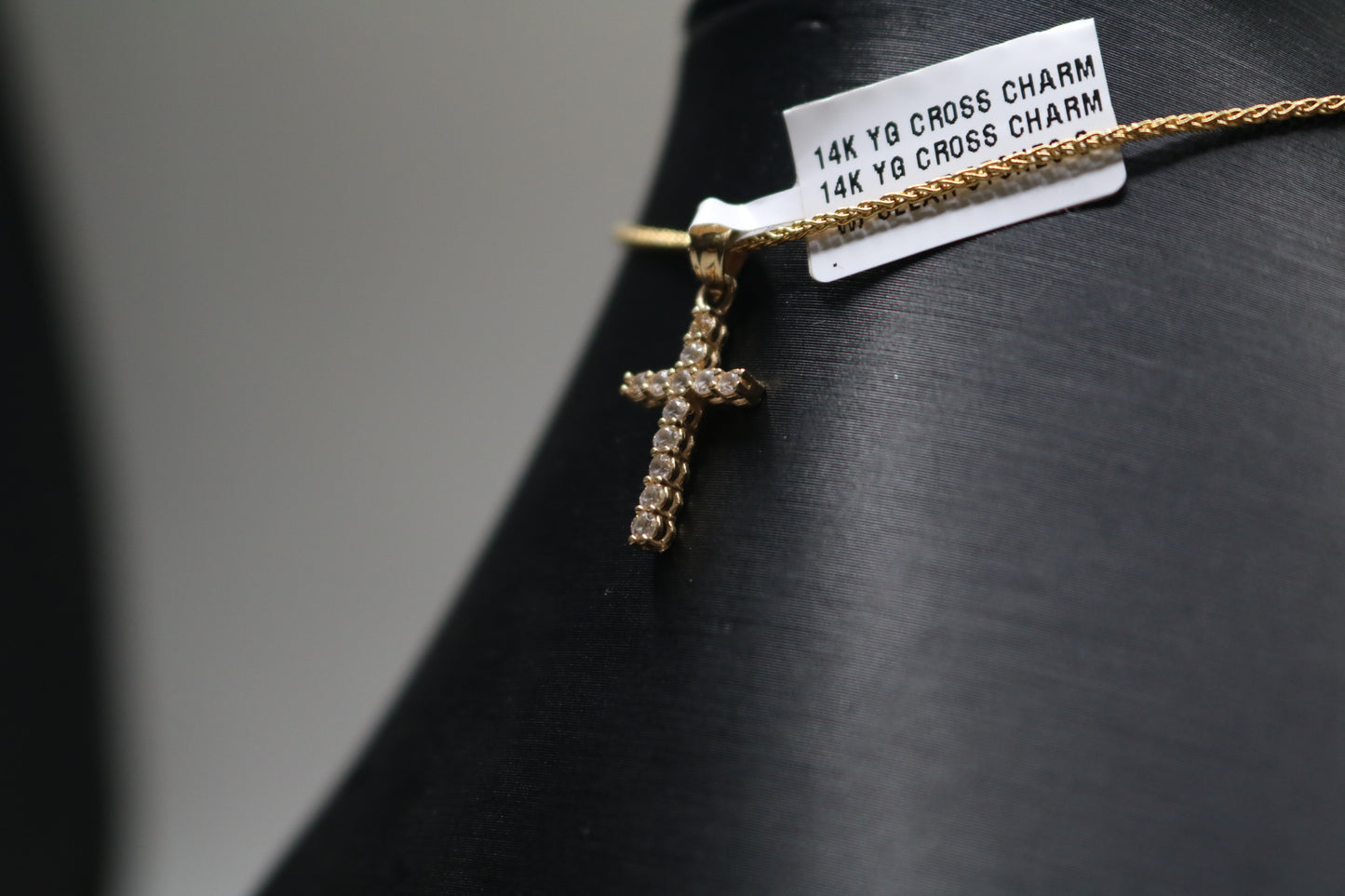 14k Yellow Gold Clear Stone Cross Charm