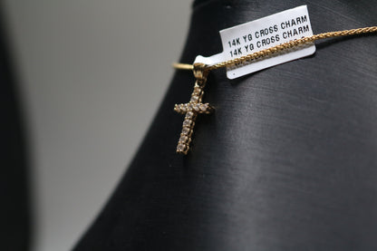 14k Yellow Gold Clear Stone Cross Charm